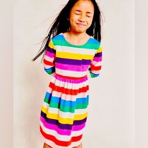 NEW Without Tags Mini Boden Long Sleeve Fun Jersey Dress Rainbow Stripe Size 6-7